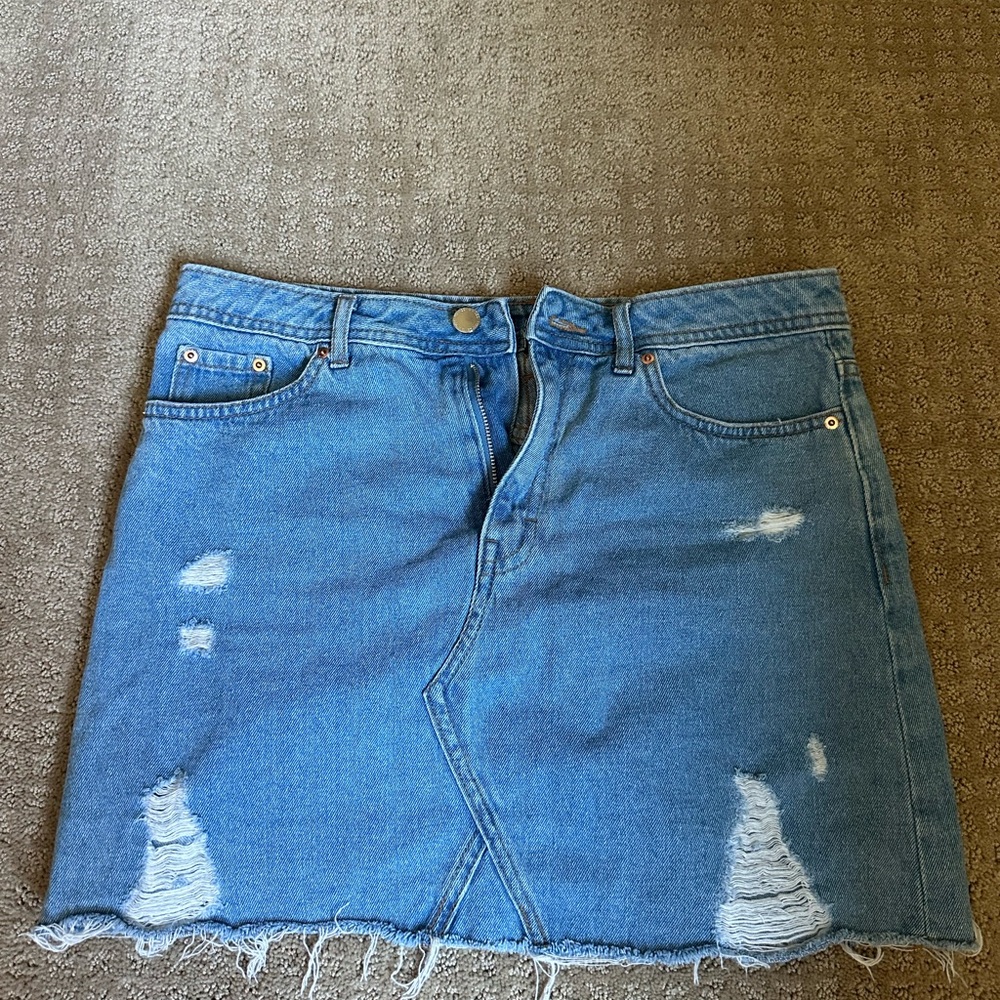 Divided Light Blue Distressed Mini Skirt